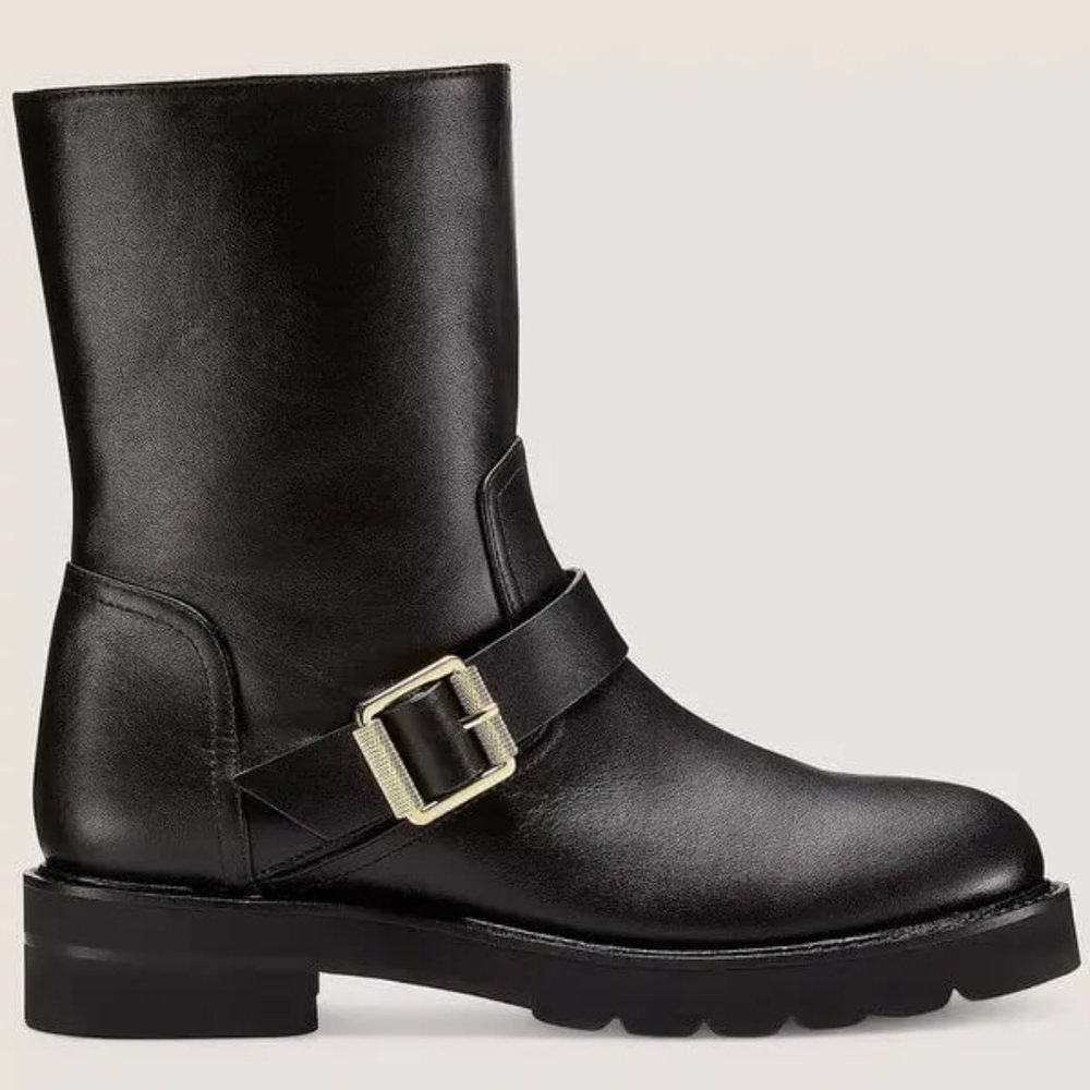 Stuart Weitzman NEW Black Combat Boots with Gold Buckle - Picture 2 of 14